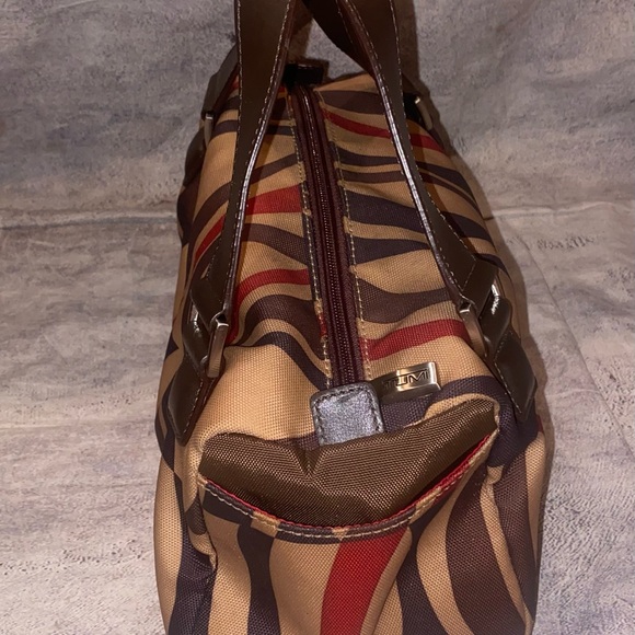 Tumi Leather Canvas Abstract Patterned Shoulder Hand Bag Purse Vintage Zip - Picture 6 of 9